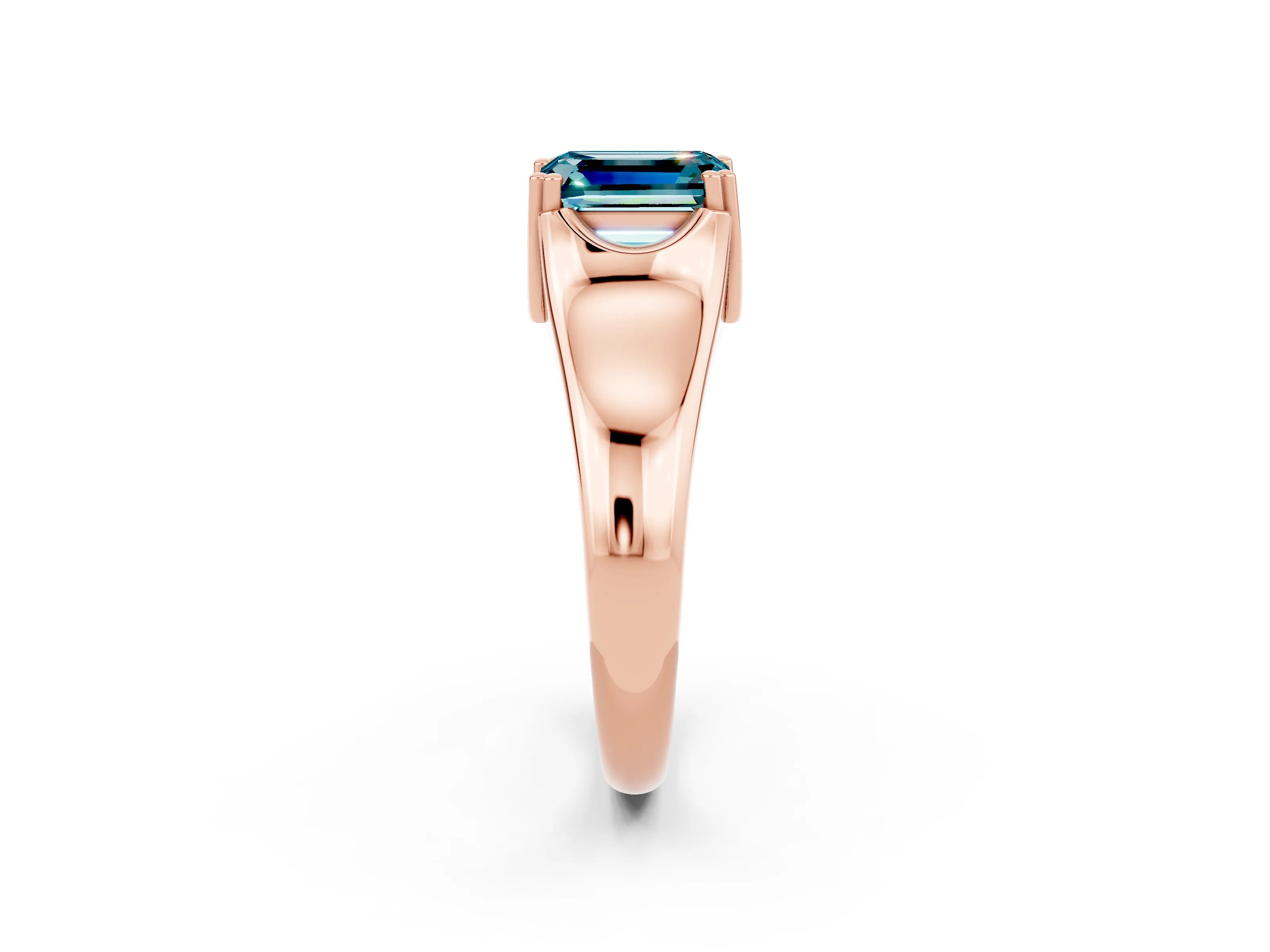 Rose gold Emerald Cut Blue Topaz Solitaire Ring with Wide Band and Prong Setting_2