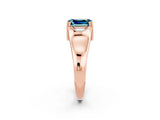 Rose gold Emerald Cut Blue Topaz Solitaire Ring with Wide Band and Prong Setting_2