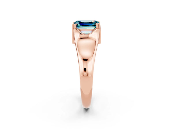 Rose gold Emerald Cut Blue Topaz Solitaire Ring with Wide Band and Prong Setting