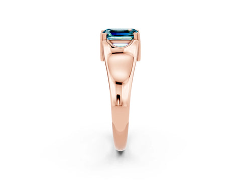 Rose gold Emerald Cut Blue Topaz Solitaire Ring with Wide Band and Prong Setting_2