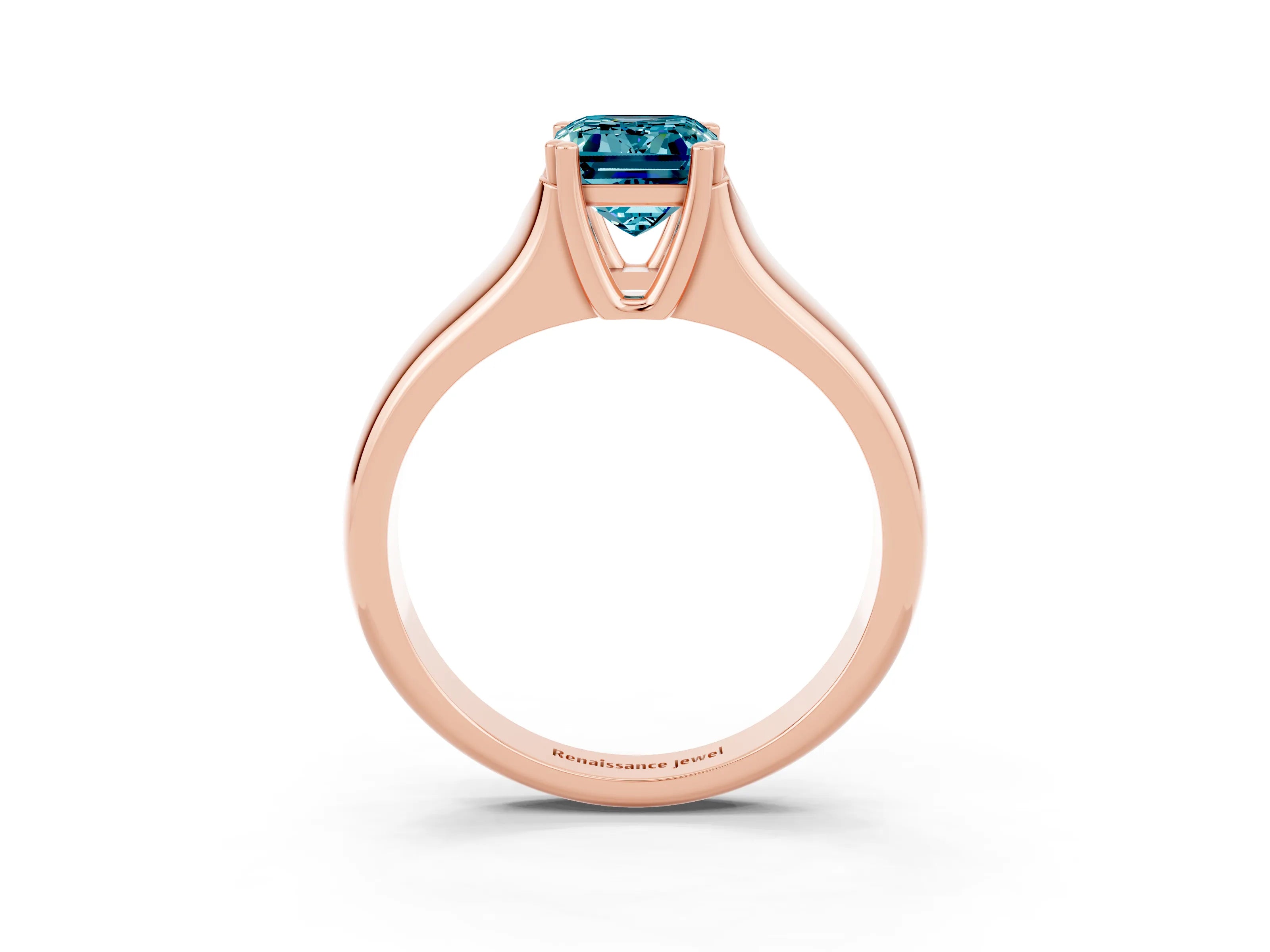 Rose gold Emerald Cut Blue Topaz Solitaire Ring with Wide Band and Prong Setting_3
