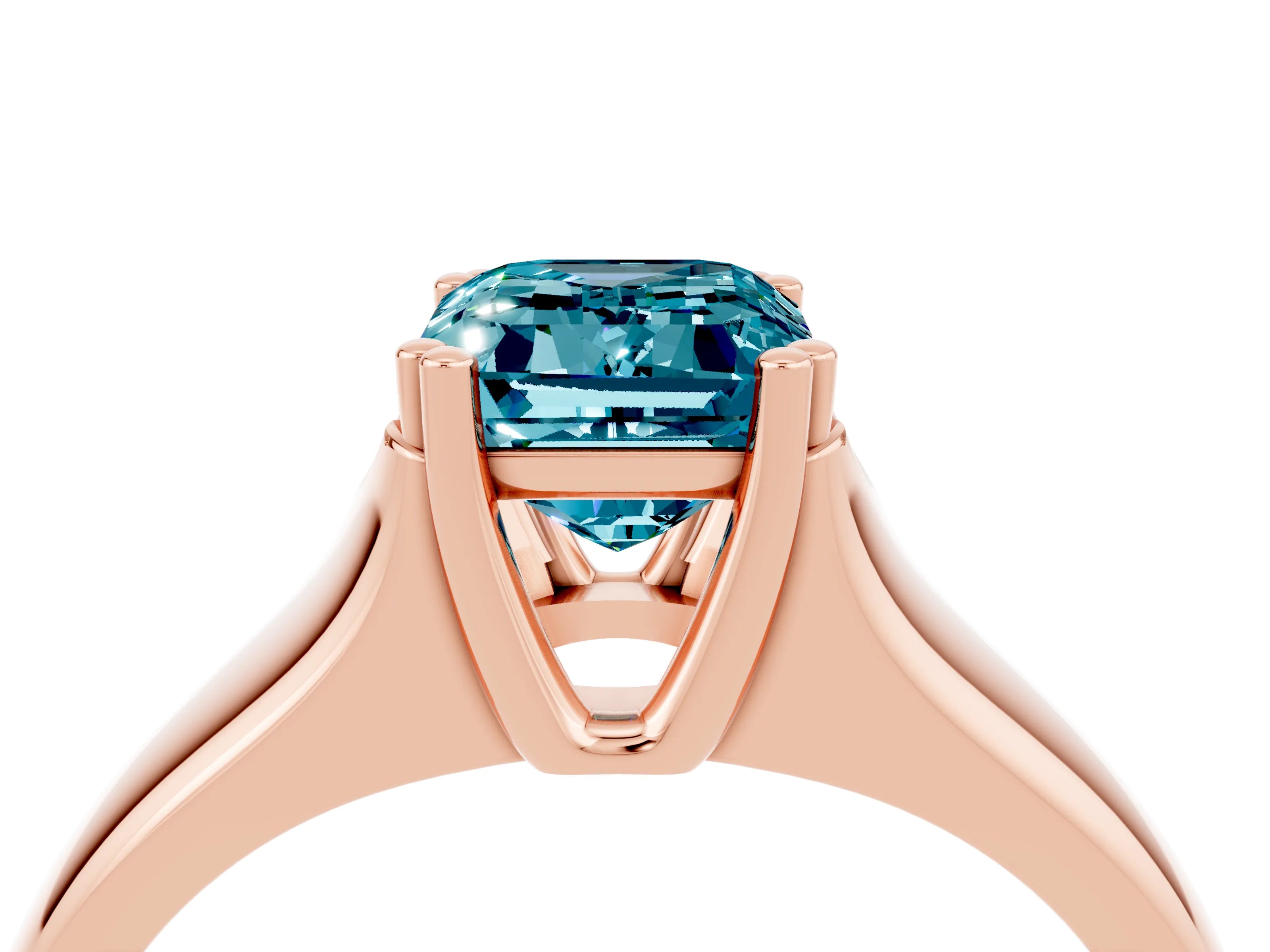 Rose gold Emerald Cut Blue Topaz Solitaire Ring with Wide Band and Prong Setting_4