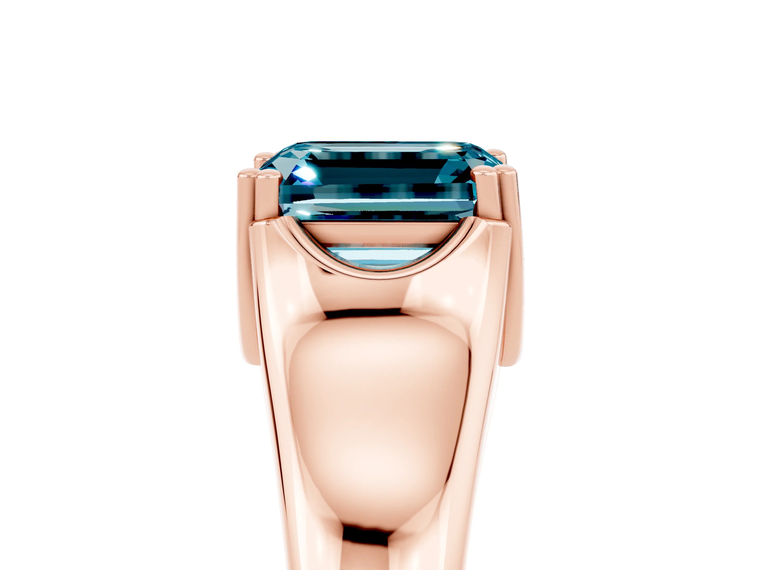 Rose gold Emerald Cut Blue Topaz Solitaire Ring with Wide Band and Prong Setting_5