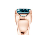 Rose gold Emerald Cut Blue Topaz Solitaire Ring with Wide Band and Prong Setting_5