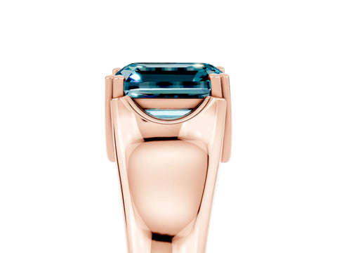 Rose gold Emerald Cut Blue Topaz Solitaire Ring with Wide Band and Prong Setting_5