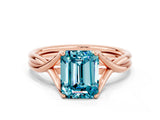 Rose gold Emerald Cut Blue Topaz Solitaire Twist Band Prong Setting Ring_60