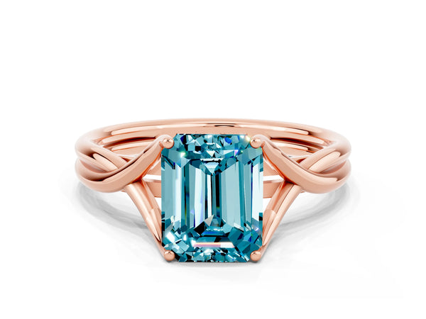 Rose gold Emerald Cut Blue Topaz Solitaire Twist Band Prong Setting Ring