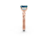 Rose gold Emerald Cut Blue Topaz Solitaire Twist Band Prong Setting Ring_62
