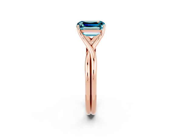 Rose gold Emerald Cut Blue Topaz Solitaire Twist Band Prong Setting Ring