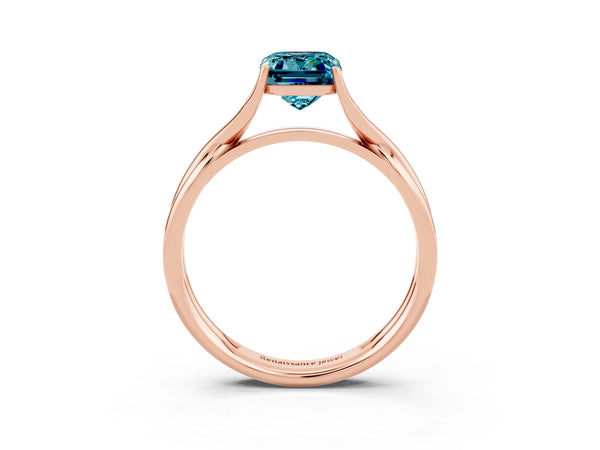 Rose gold Emerald Cut Blue Topaz Solitaire Twist Band Prong Setting Ring