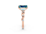Rose gold Emerald Cut Blue Topaz Solitaire Twisted Band with Round  Accents and Prong Setting_14