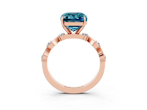Rose gold Emerald Cut Blue Topaz Solitaire Twisted Band with Round  Accents and Prong Setting_15