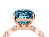 Rose gold Emerald Cut Blue Topaz Solitaire Twisted Band with Round  Accents and Prong Setting_16