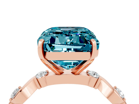 Rose gold Emerald Cut Blue Topaz Solitaire Twisted Band with Round  Accents and Prong Setting_16