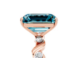 Rose gold Emerald Cut Blue Topaz Solitaire Twisted Band with Round  Accents and Prong Setting_17
