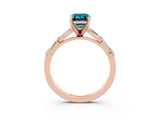 Rose gold Emerald Cut Blue Topaz Solitaire with Side Baguettes and Channel Set Band_3