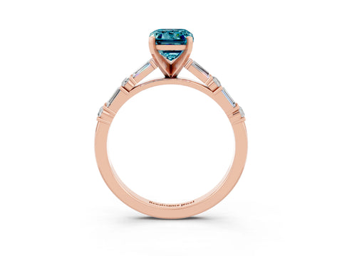 Rose gold Emerald Cut Blue Topaz Solitaire with Side Baguettes and Channel Set Band_3