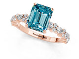 Rose gold Emerald Cut Blue Topaz Solitaire with Side Stones, Pave Band, Four-Prong Setting_25