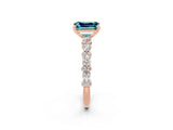Rose gold Emerald Cut Blue Topaz Solitaire with Side Stones, Pave Band, Four-Prong Setting_26