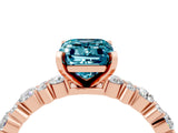 Rose gold Emerald Cut Blue Topaz Solitaire with Side Stones, Pave Band, Four-Prong Setting_28