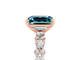 Rose gold Emerald Cut Blue Topaz Solitaire with Side Stones, Pave Band, Four-Prong Setting_29