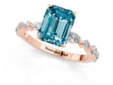 Rose gold Emerald Cut Blue Topaz Solitaire with Side Stones on a Pavé Band and Four-Prong Setting_1