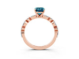 Rose gold Emerald Cut Blue Topaz Solitaire with Side Stones on a Pavé Band and Four-Prong Setting_3