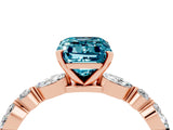 Rose gold Emerald Cut Blue Topaz Solitaire with Side Stones on a Pavé Band and Four-Prong Setting_4