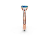 Rose gold Emerald Cut Blue Topaz Split Shank Engagement Ring with Pavé Band_2