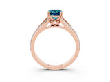 Rose gold Emerald Cut Blue Topaz Split Shank Engagement Ring with Pavé Band_3