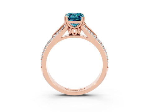Rose gold Emerald Cut Blue Topaz Split Shank Engagement Ring with Pavé Band_3