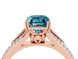 Rose gold Emerald Cut Blue Topaz Split Shank Engagement Ring with Pavé Band_4