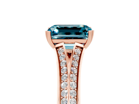 Rose gold Emerald Cut Blue Topaz Split Shank Engagement Ring with Pavé Band_5