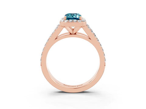 Rose gold Emerald Cut Blue Topaz Split Shank Halo Ring with Four-Prong Setting_15