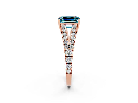 Rose gold Emerald Cut Blue Topaz Split Shank Pavé Engagement Ring with Four-Prong Setting_14