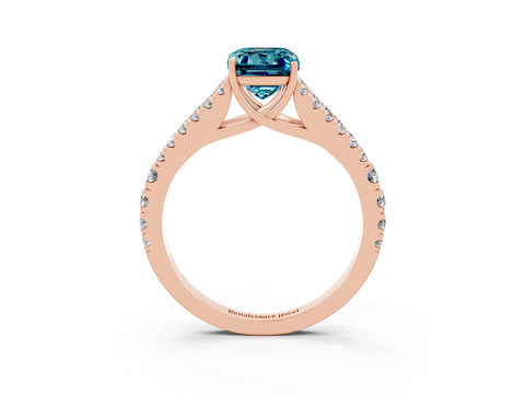 Rose gold Emerald Cut Blue Topaz Split Shank Pavé Engagement Ring with Four-Prong Setting_15