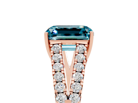 Rose gold Emerald Cut Blue Topaz Split Shank Pavé Engagement Ring with Four-Prong Setting_17