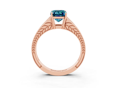 Rose gold Emerald Cut Blue Topaz Split Shank Ring with Pavé Band and Four-Prong Setting_3