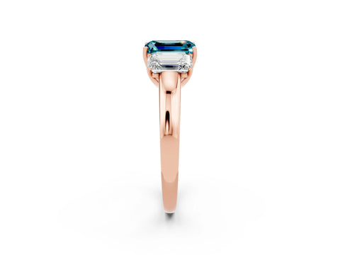 Rose gold Emerald Cut Blue Topaz Three-Stone Ring with Four-Prong Setting and Classic Band_2