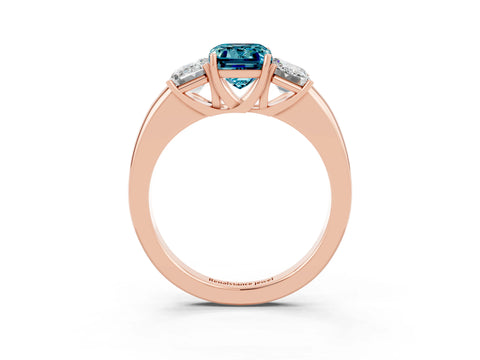 Rose gold Emerald Cut Blue Topaz Three-Stone Ring with Four-Prong Setting and Classic Band_3