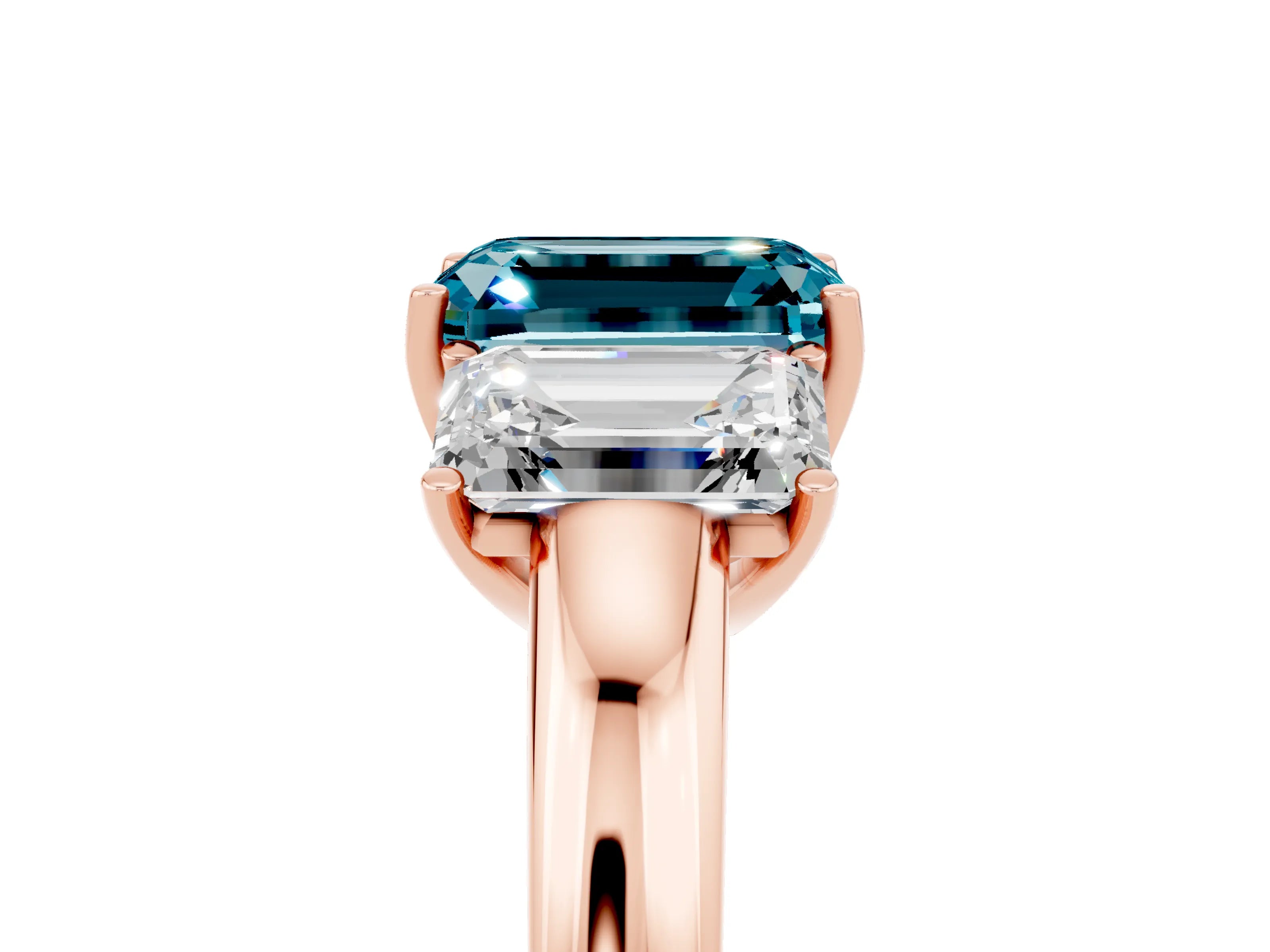 Rose gold Emerald Cut Blue Topaz Three-Stone Ring with Four-Prong Setting and Classic Band_5
