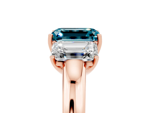 Rose gold Emerald Cut Blue Topaz Three-Stone Ring with Four-Prong Setting and Classic Band_5
