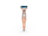 Rose gold Emerald Cut Blue Topaz Three-Stone Ring with Pavé Split Shank and Four-Prong Setting_2