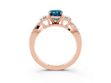 Rose gold Emerald Cut Blue Topaz Three-Stone Ring with Pavé Split Shank and Four-Prong Setting_3