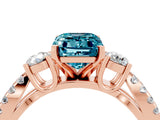 Rose gold Emerald Cut Blue Topaz Three-Stone Ring with Pavé Split Shank and Four-Prong Setting_4