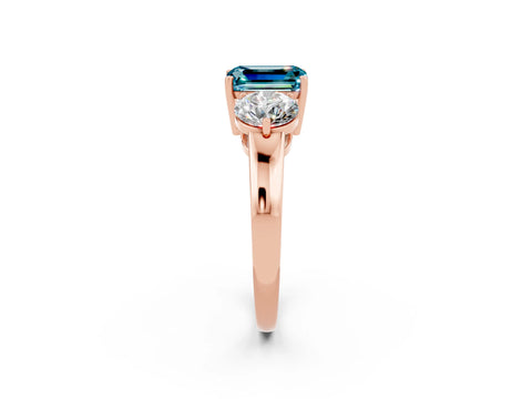 Rose gold Emerald Cut Blue Topaz Three-Stone Ring with Prong Setting and Classic Band_2