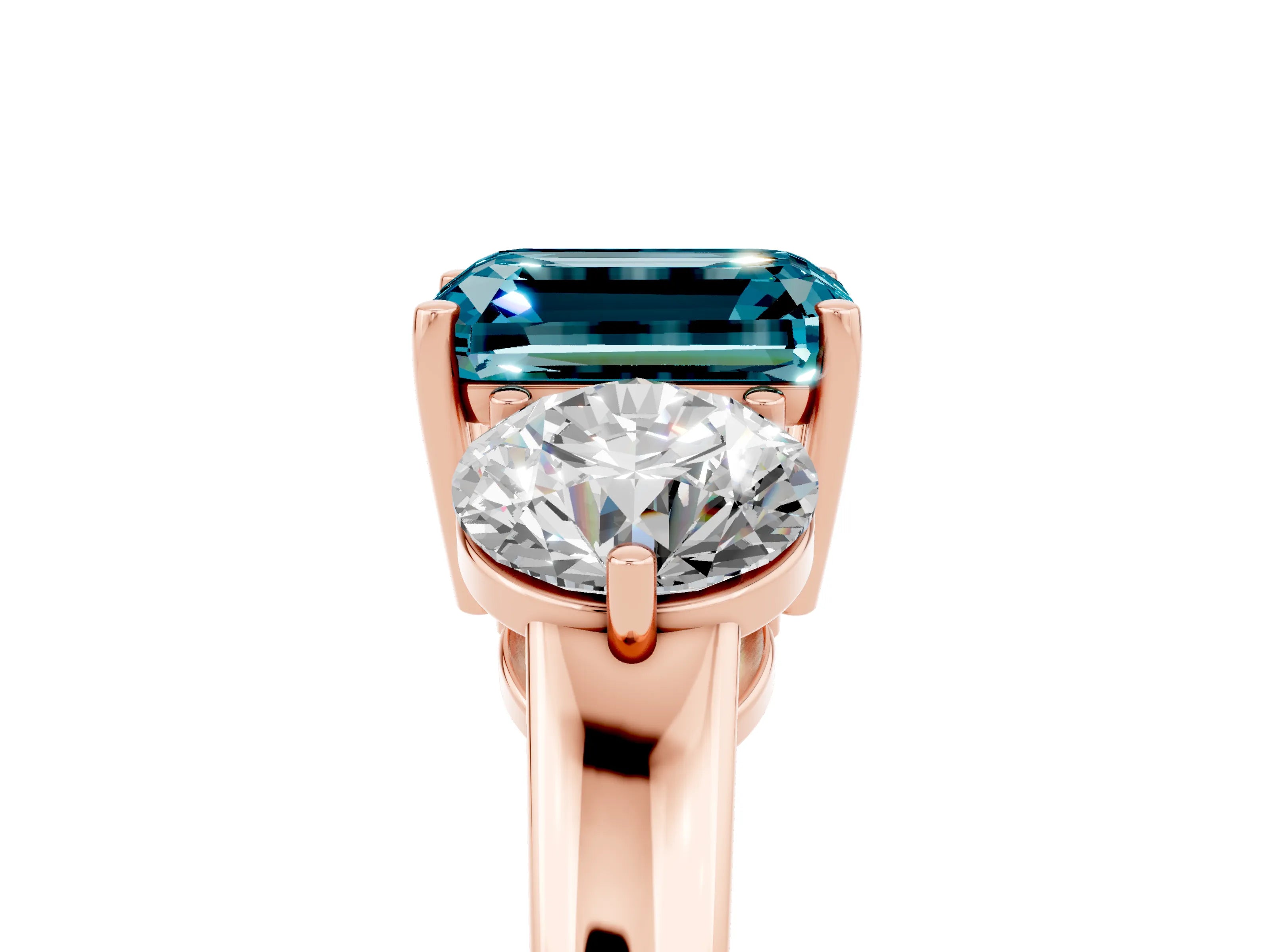 Rose gold Emerald Cut Blue Topaz Three-Stone Ring with Prong Setting and Classic Band_5