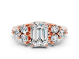 Rose gold Emerald Cut Brilliant Diamond Cluster Accent Solitaire Ring with Prong Setting_15