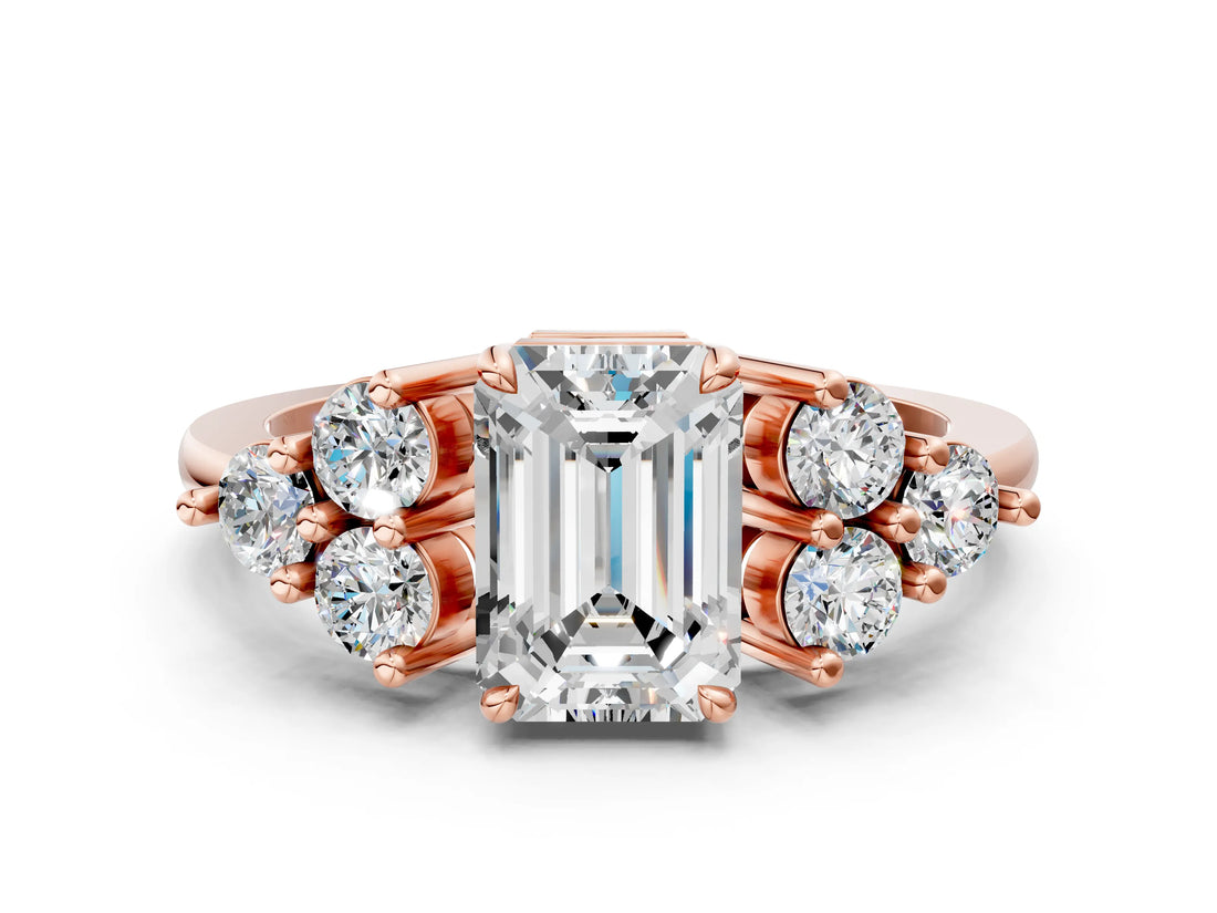 Rose gold Emerald Cut Brilliant Diamond Cluster Accent Solitaire Ring with Prong Setting_3
