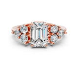 Rose gold Emerald Cut Brilliant Diamond Cluster Accent Solitaire Ring with Prong Setting_3